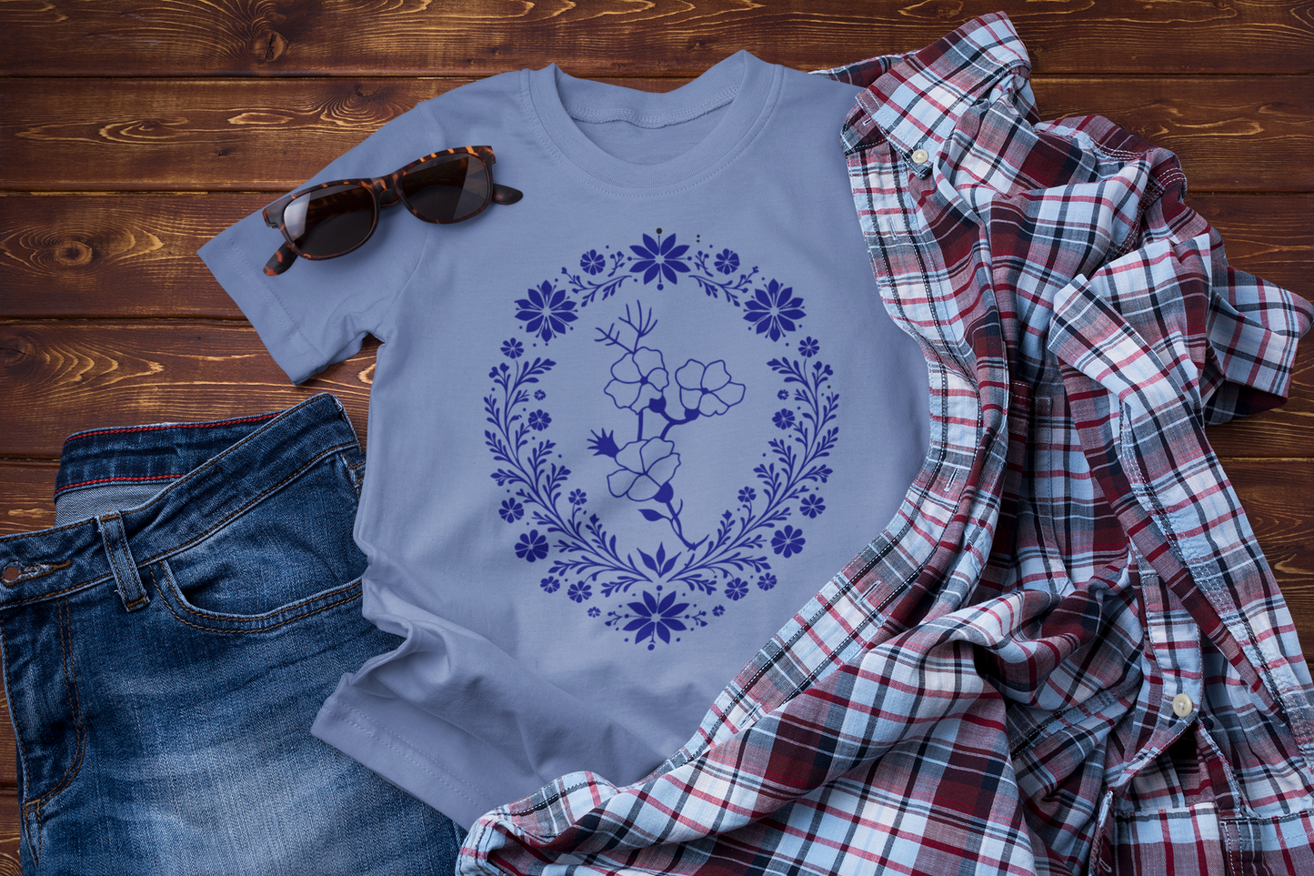 Winter Wildflower Folk Floral Graphic Tee – Elegant Botanical T-Shirt