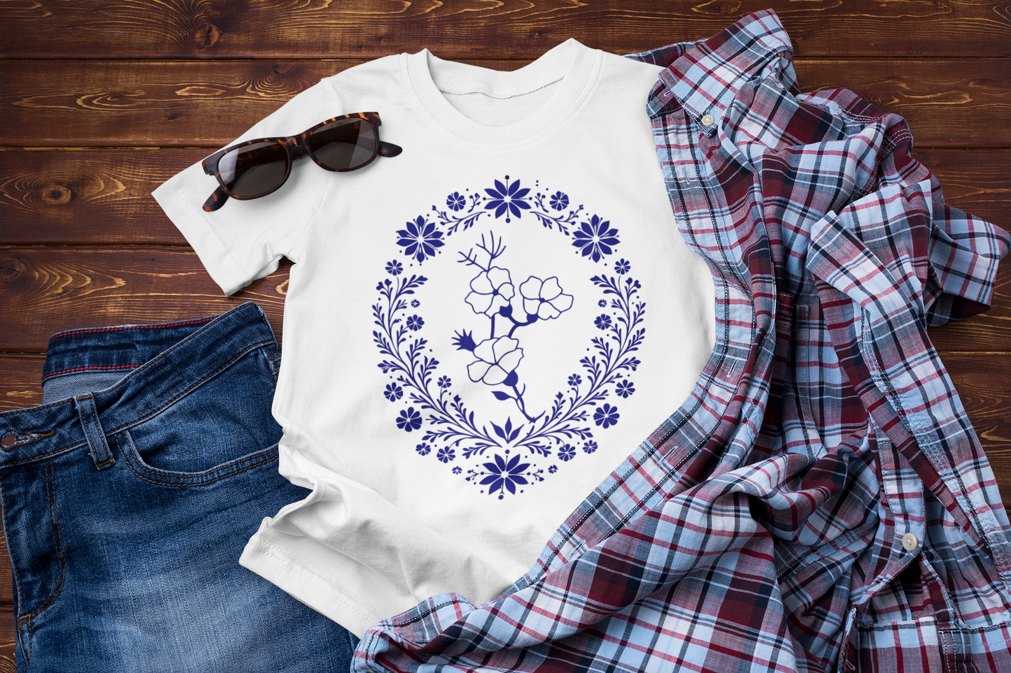 Winter Wildflower Folk Floral Graphic Tee – Elegant Botanical T-Shirt