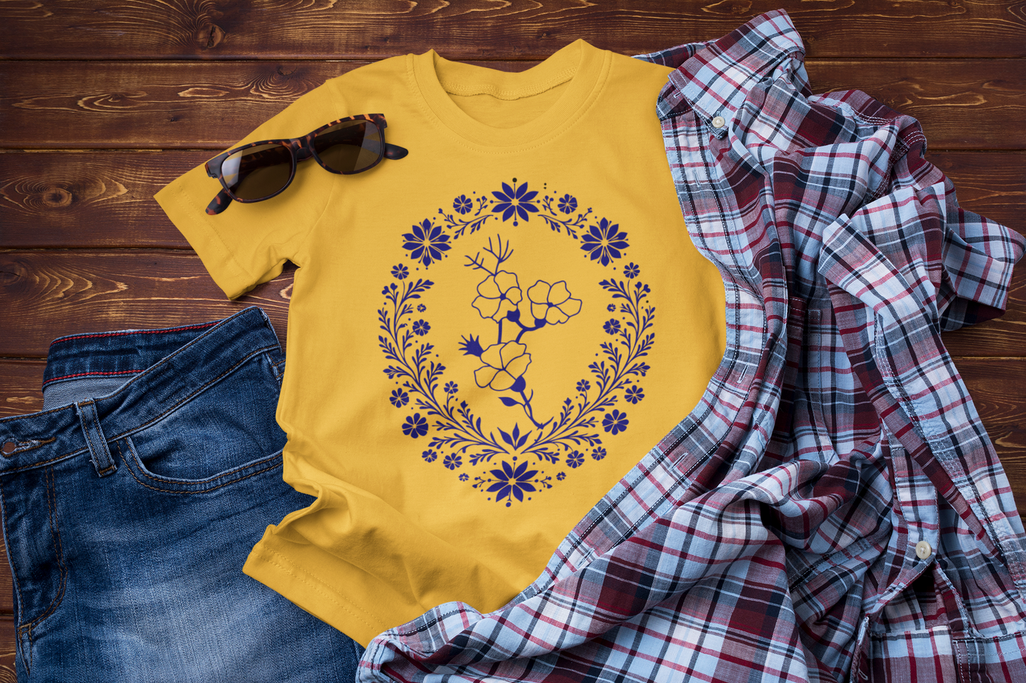 Winter Wildflower Folk Floral Graphic Tee – Elegant Botanical T-Shirt