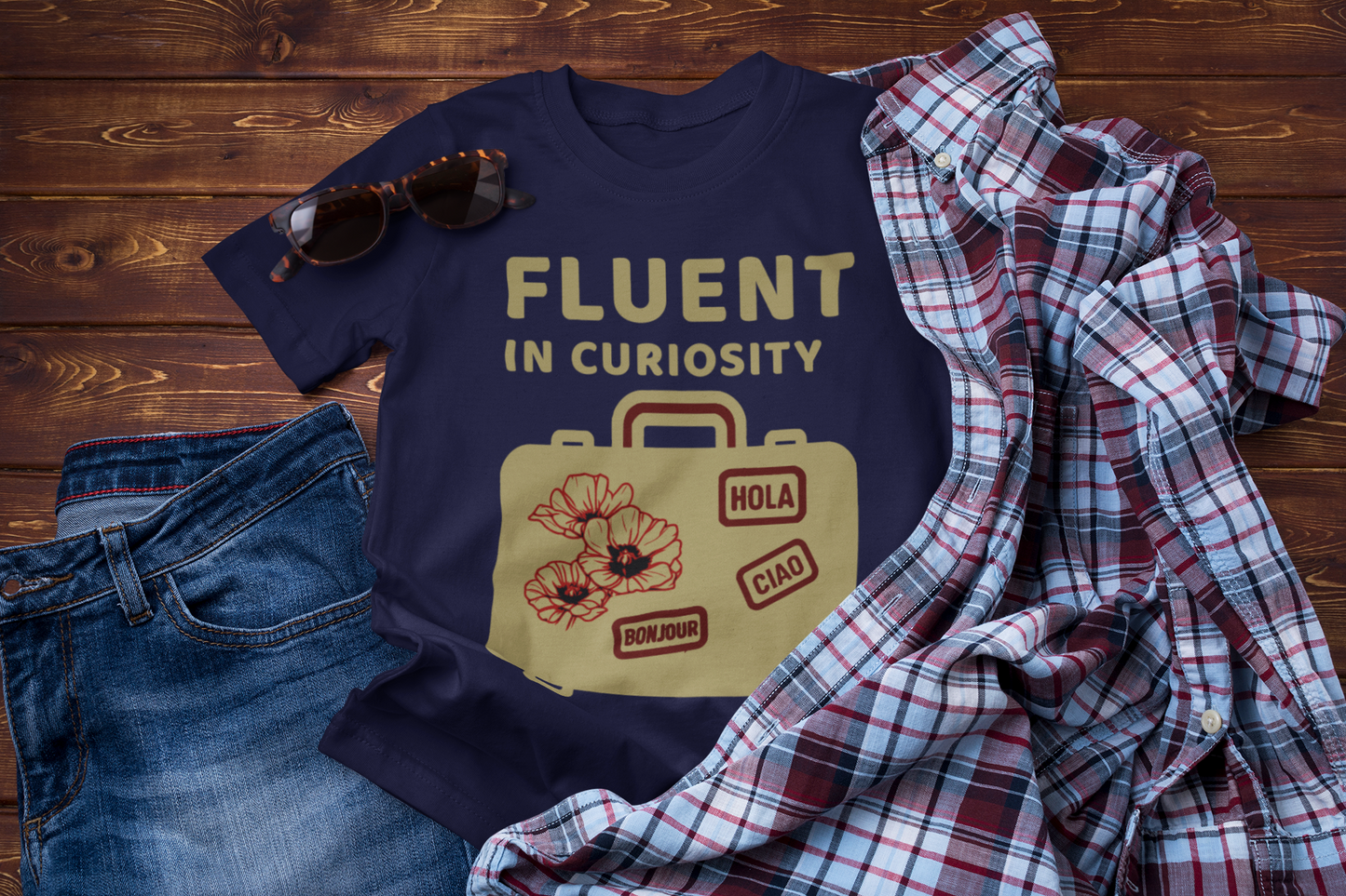 Fluent in Curiosity T-Shirt – Poppies Floral Adventure Tee