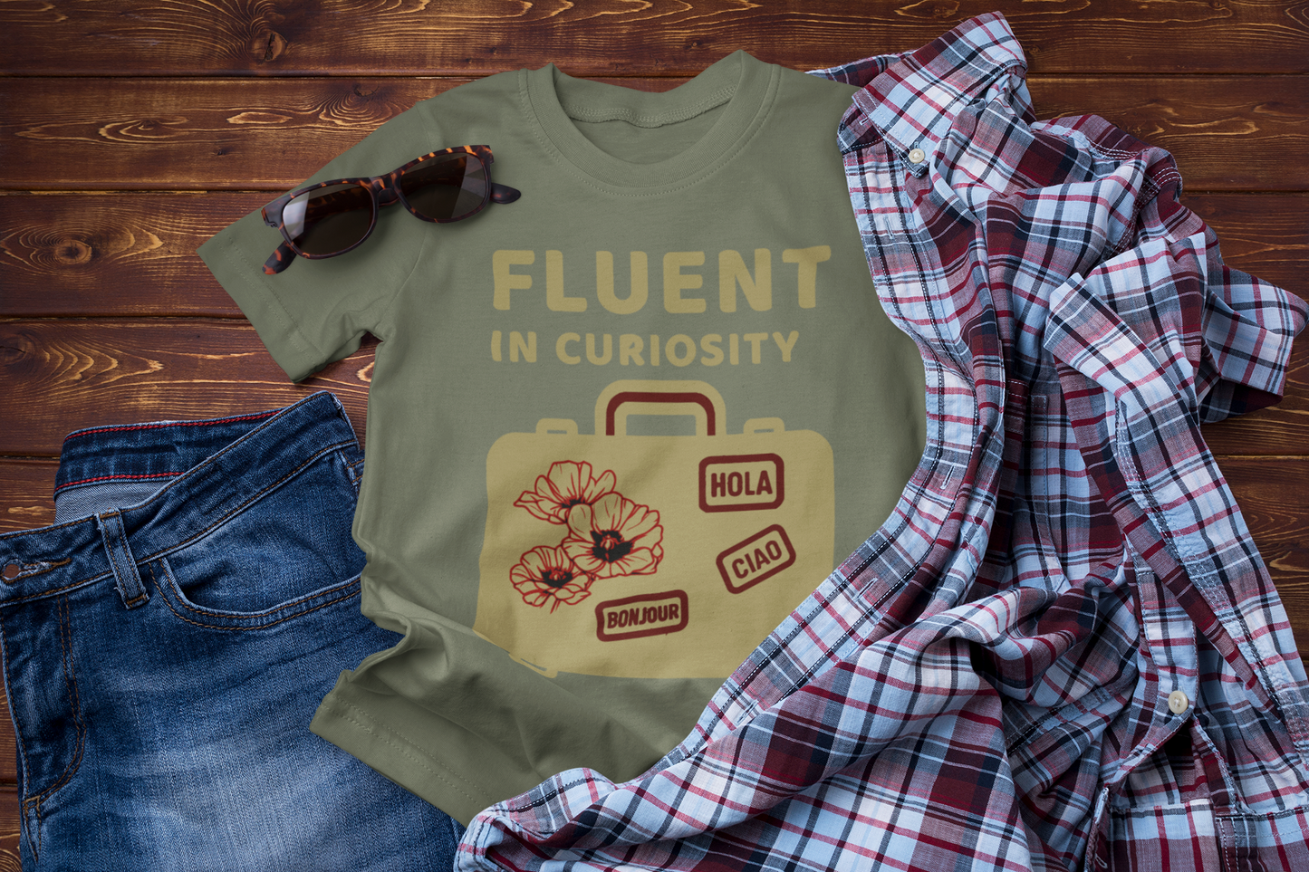 Fluent in Curiosity T-Shirt – Poppies Floral Adventure Tee