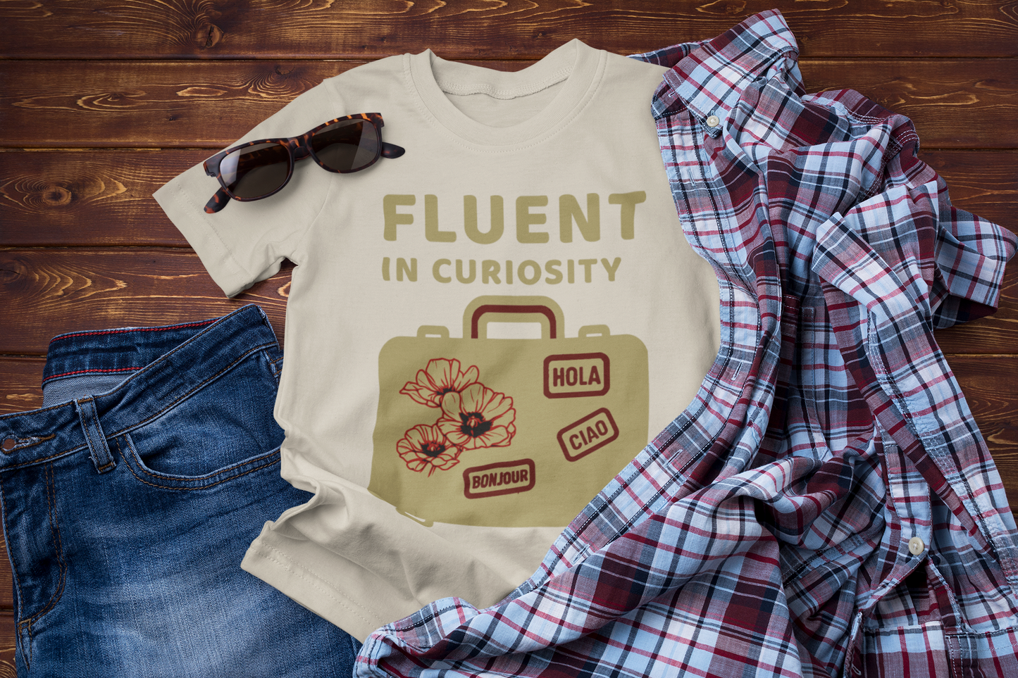 Fluent in Curiosity T-Shirt – Poppies Floral Adventure Tee
