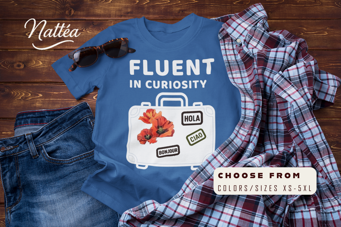 Fluent in Curiosity T-Shirt – Poppies Floral Adventure Tee