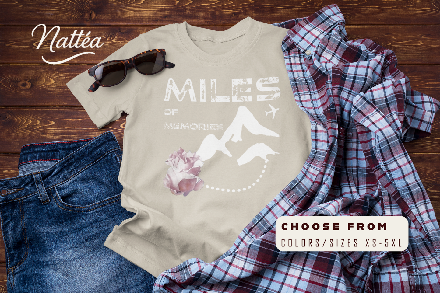 Miles of Memories T-Shirt – Rose Travel Adventure Floral Tee