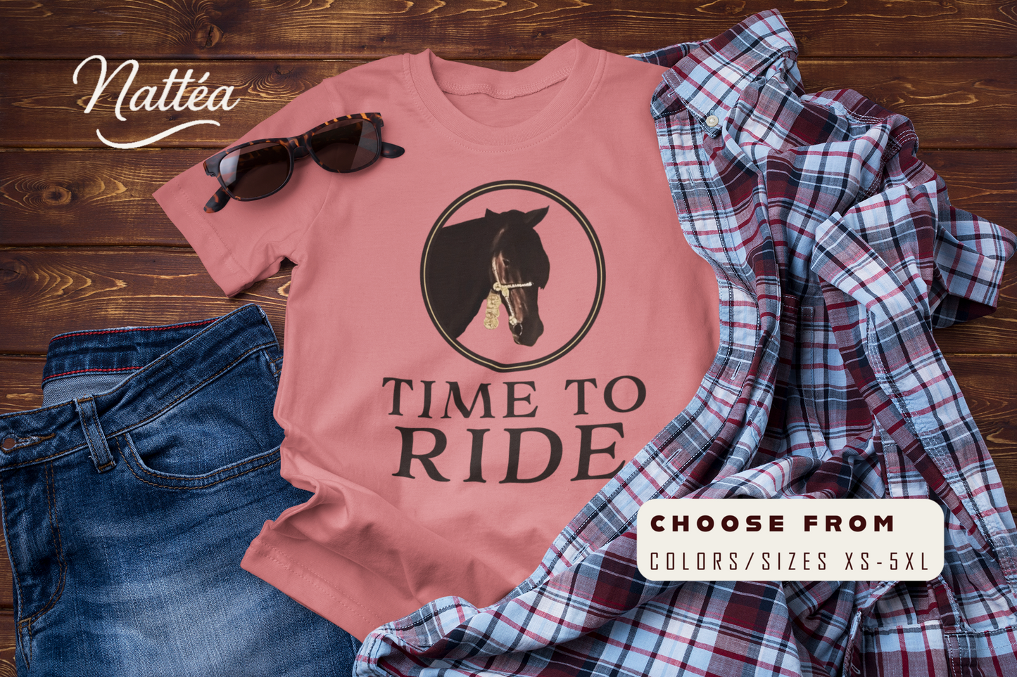 Artistic Horse Vintage Style T-Shirt – Elegant Equestrian Design " Time to Ride"