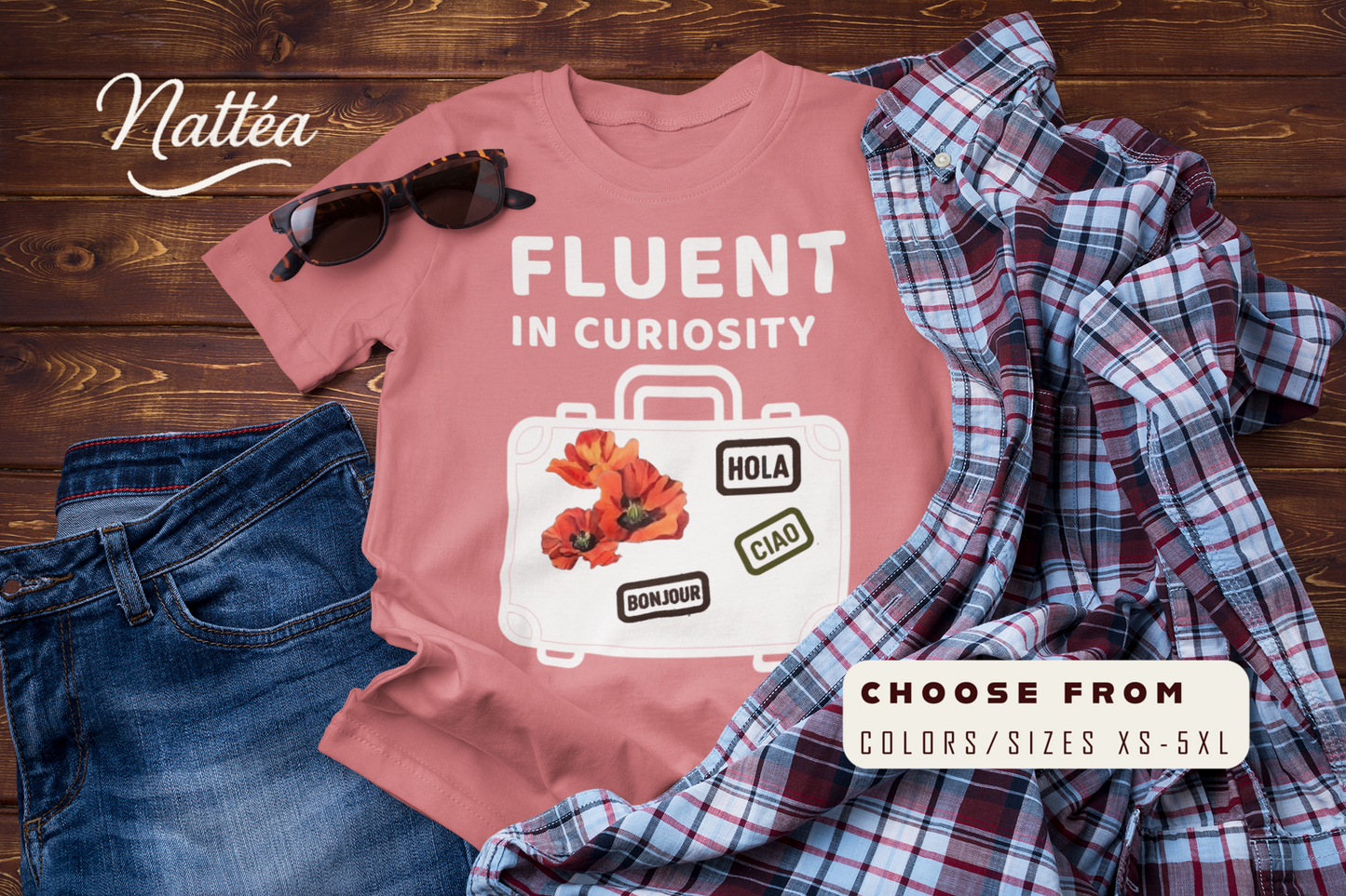 Fluent in Curiosity T-Shirt – Poppies Floral Adventure Tee