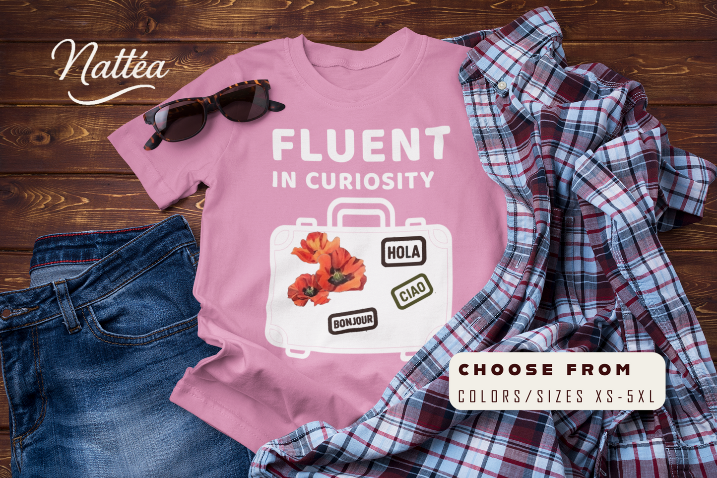 Fluent in Curiosity T-Shirt – Poppies Floral Adventure Tee