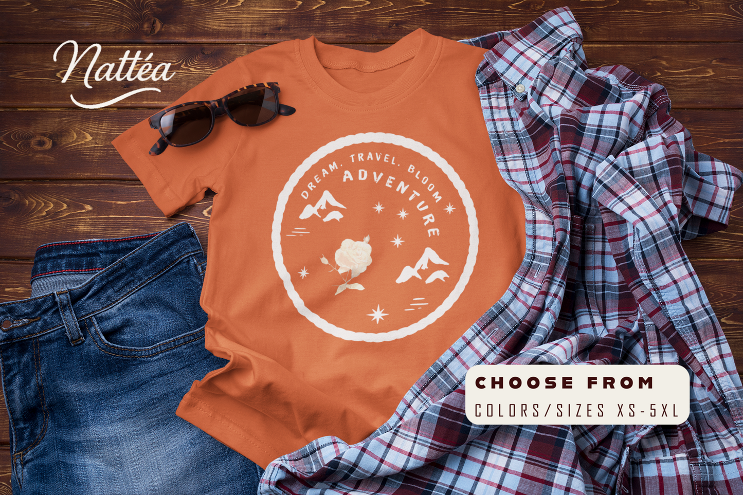 Adventure T-Shirt – Rose Design Travel & Nature Style