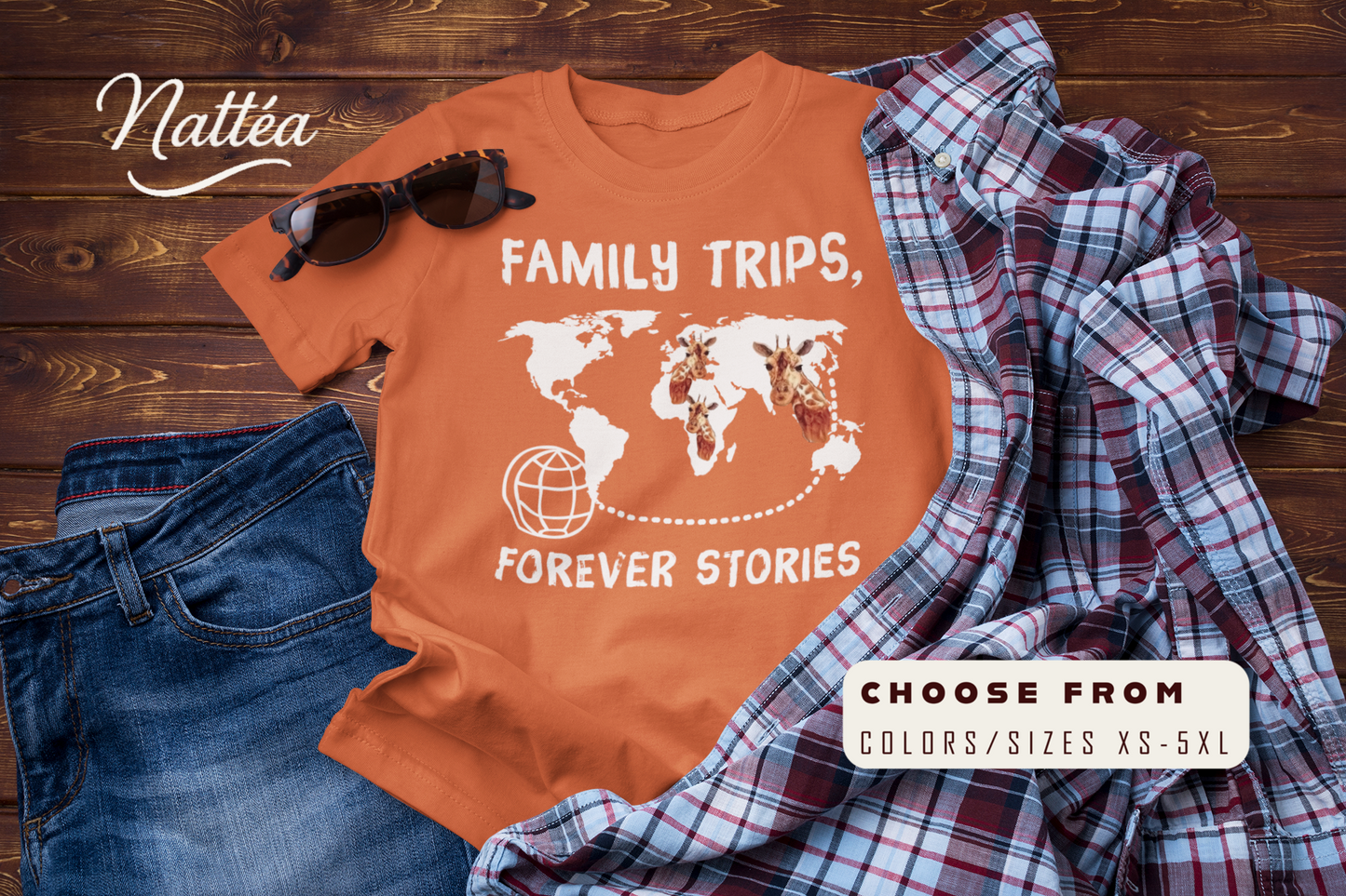 Family Trips Giraffe T-Shirt – Forever Stories Travel Adventure Tee