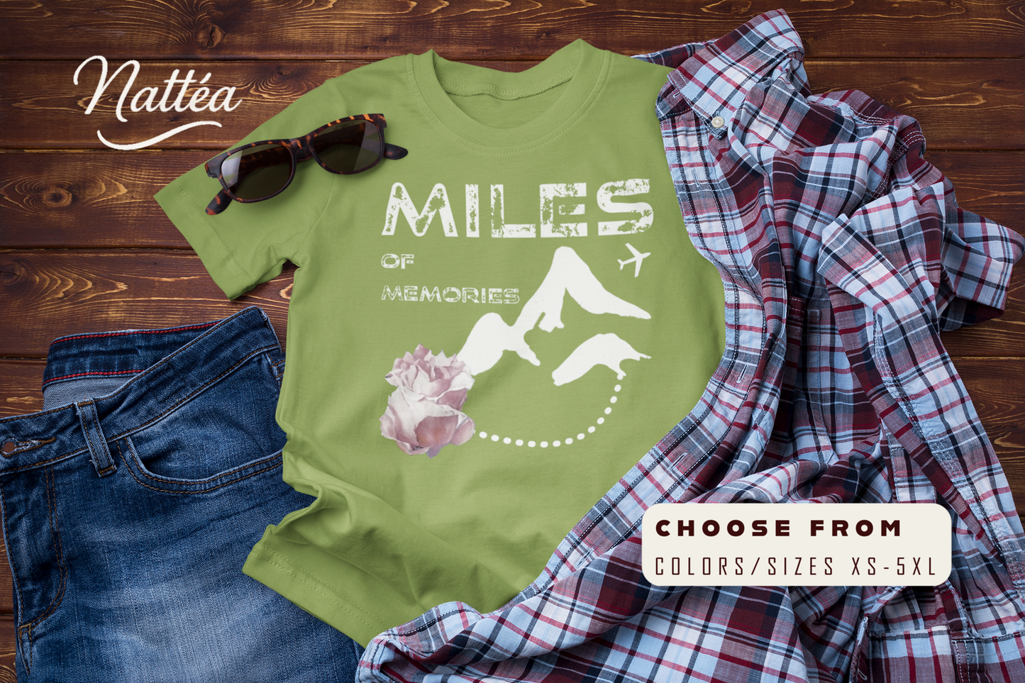Miles of Memories T-Shirt – Rose Travel Adventure Floral Tee