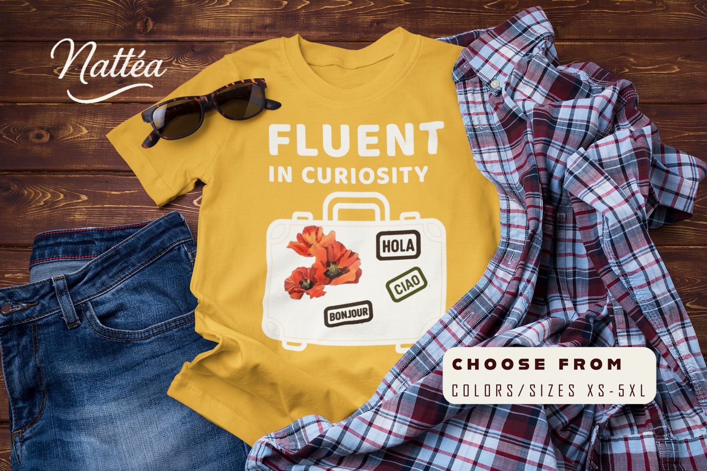Fluent in Curiosity T-Shirt – Poppies Floral Adventure Tee
