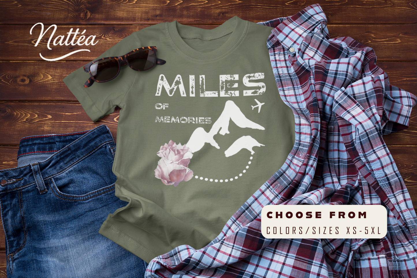 Miles of Memories T-Shirt – Rose Travel Adventure Floral Tee