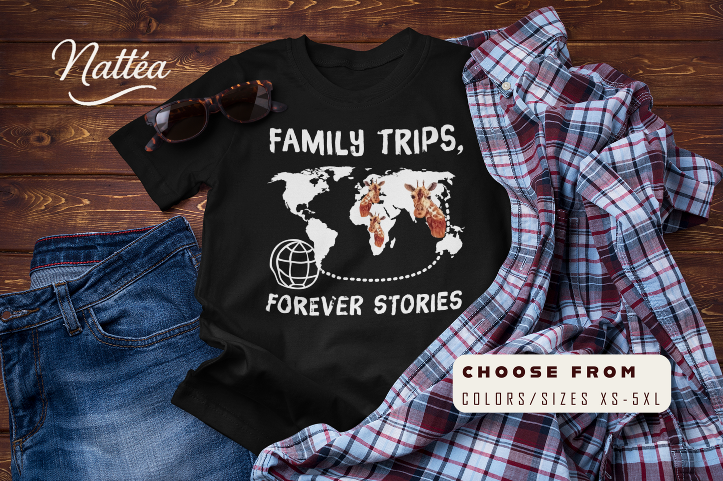 Family Trips Giraffe T-Shirt – Forever Stories Travel Adventure Tee