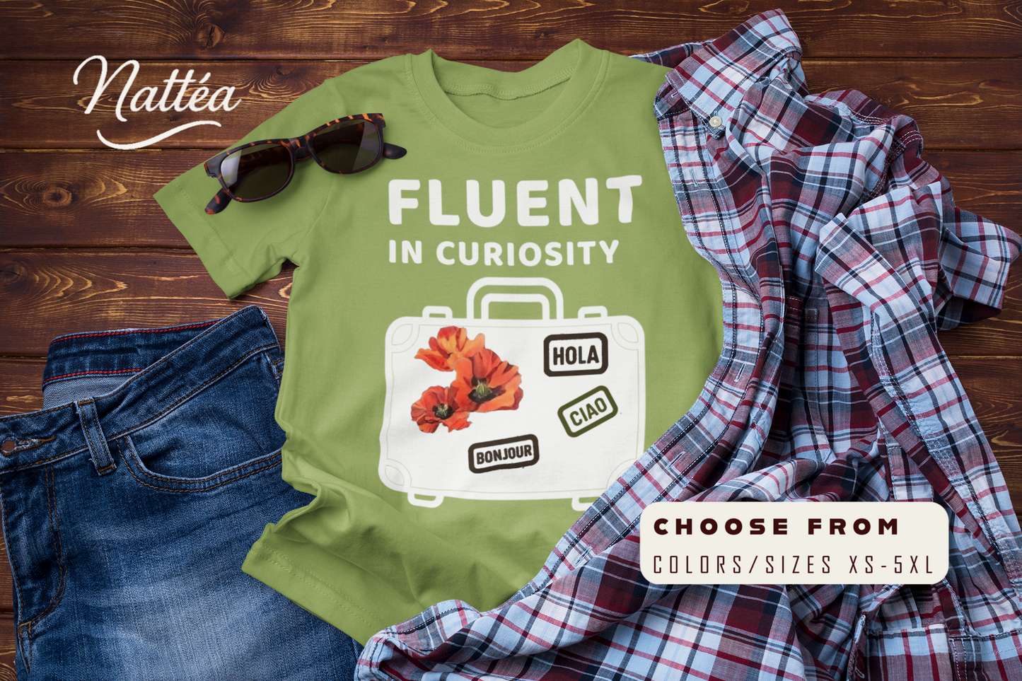 Fluent in Curiosity T-Shirt – Poppies Floral Adventure Tee