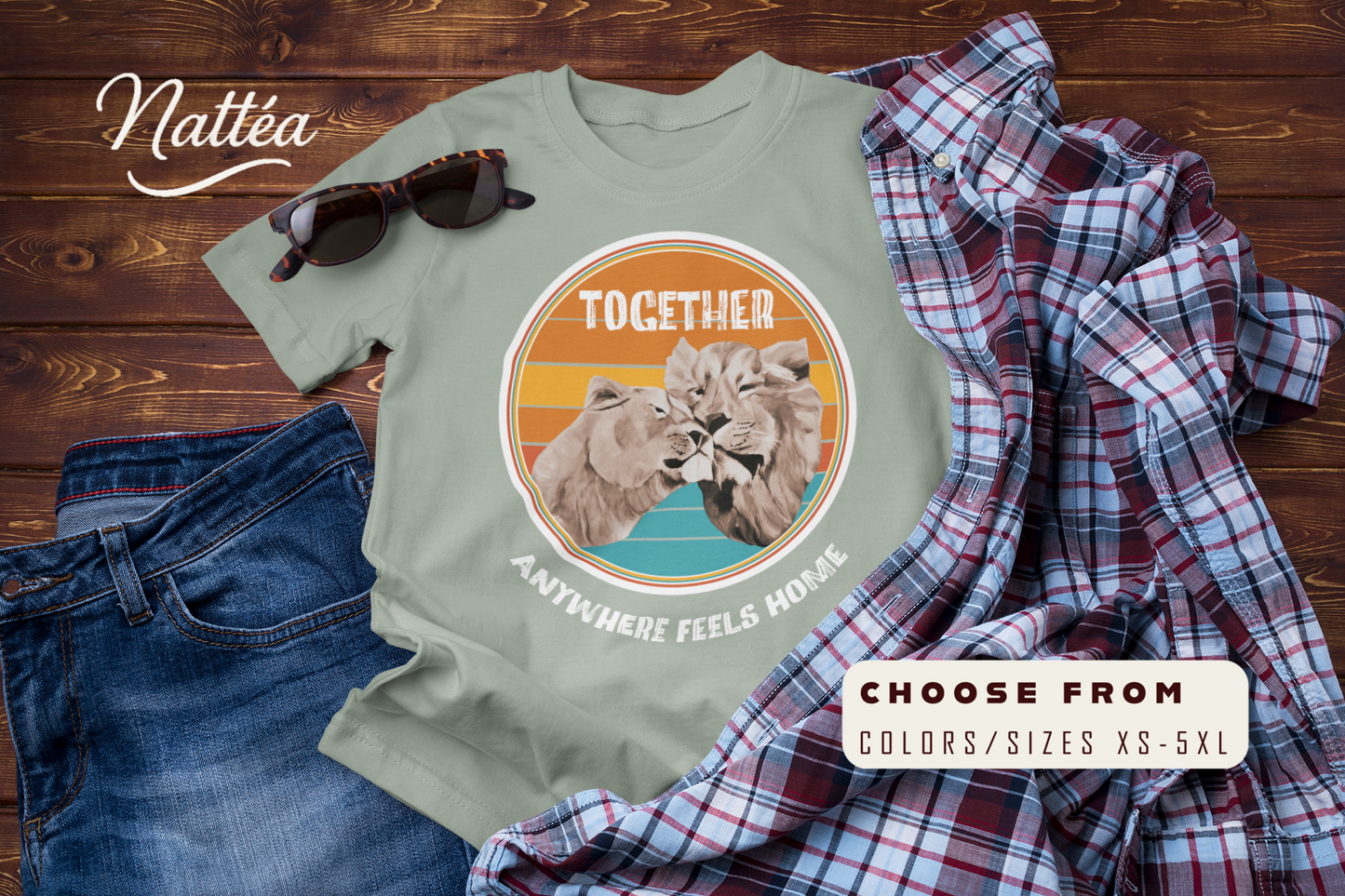 Together, Anywhere Feels Home T-Shirt – Romantic Lion Couple Travel Tee