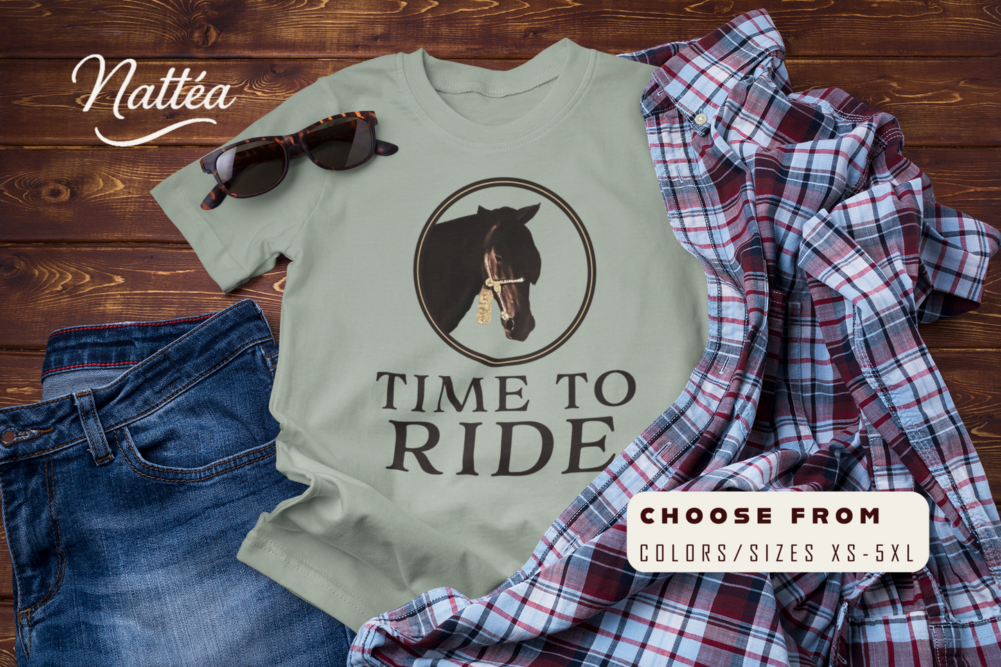 Artistic Horse Vintage Style T-Shirt – Elegant Equestrian Design " Time to Ride"