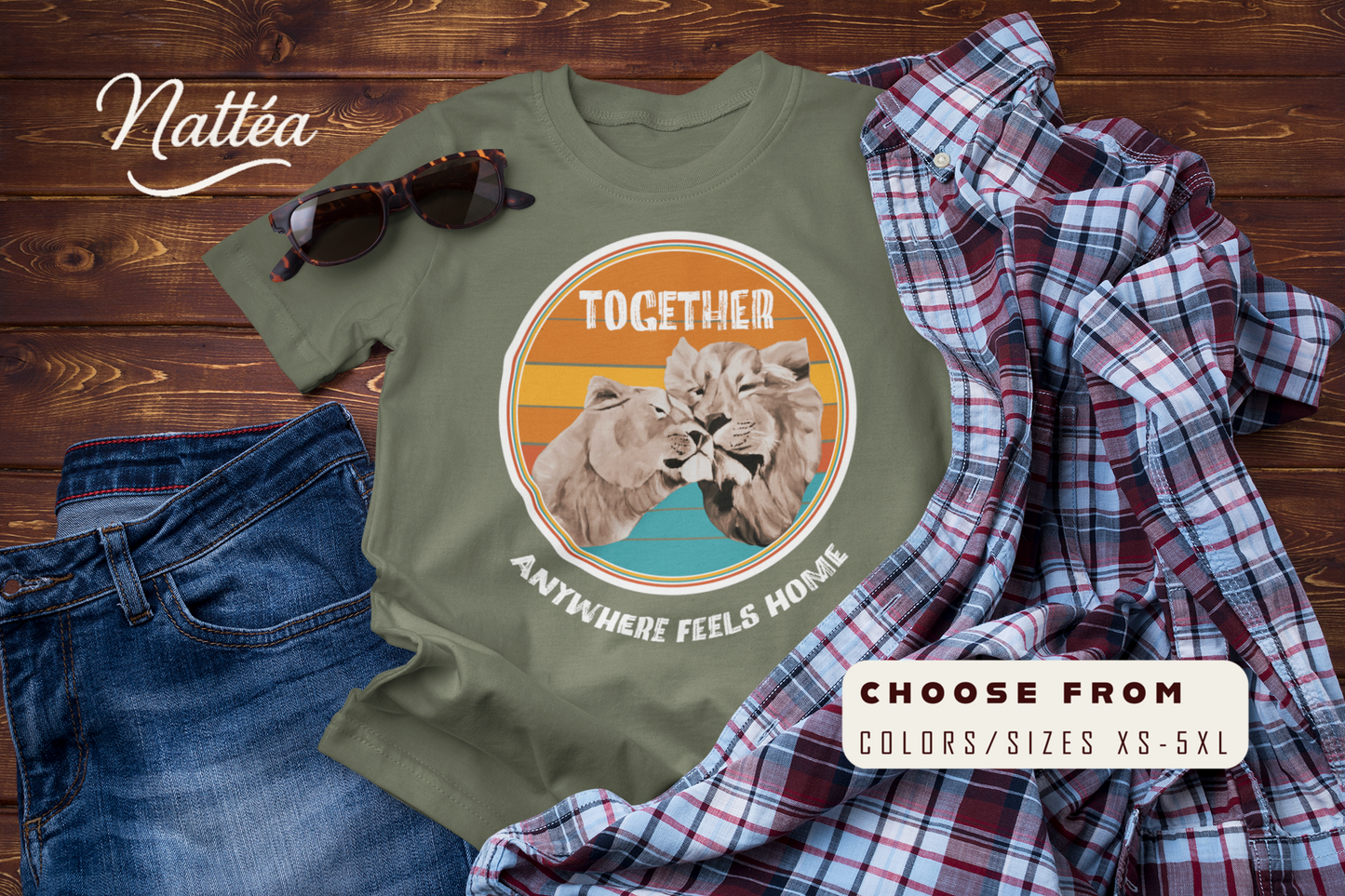 Together, Anywhere Feels Home T-Shirt – Romantic Lion Couple Travel Tee