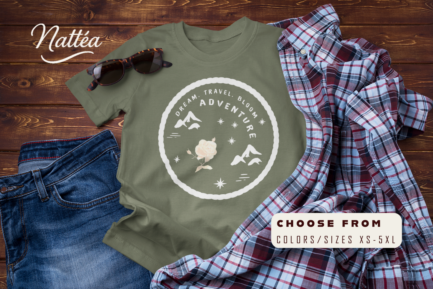 Adventure T-Shirt – Rose Design Travel & Nature Style