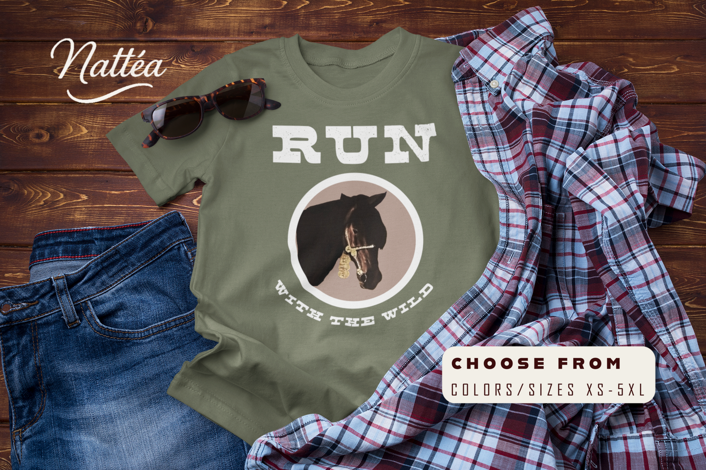 Horse T-Shirt – Run with the Wild Outdoor Adventure Design
