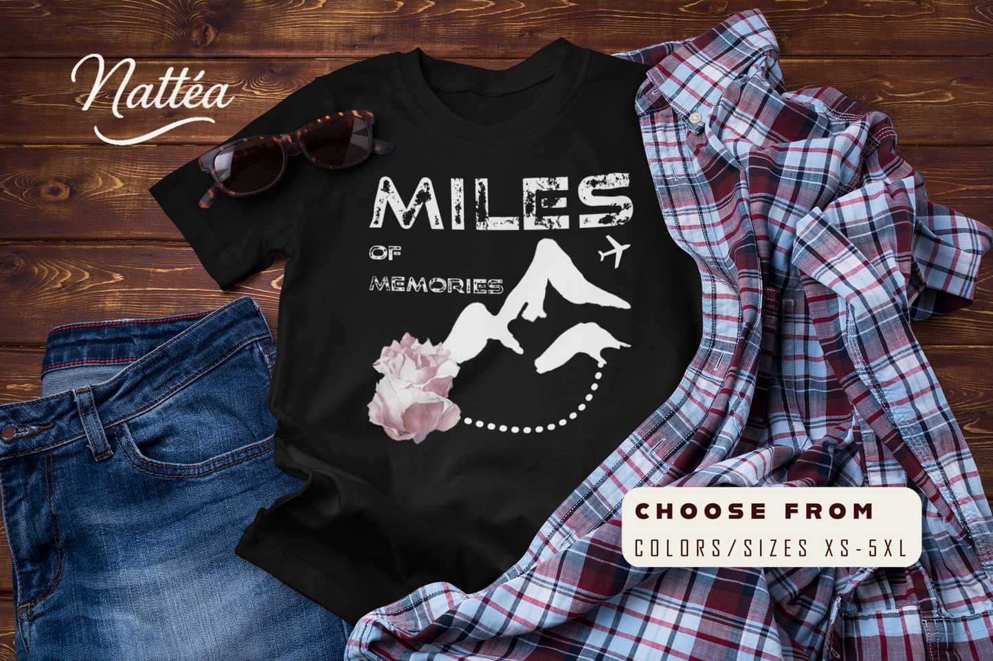 Miles of Memories T-Shirt – Rose Travel Adventure Floral Tee