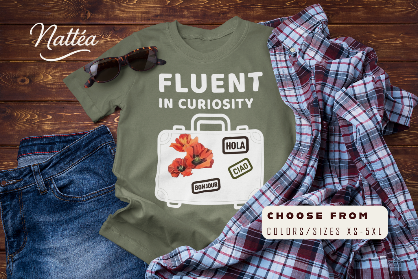 Fluent in Curiosity T-Shirt – Poppies Floral Adventure Tee