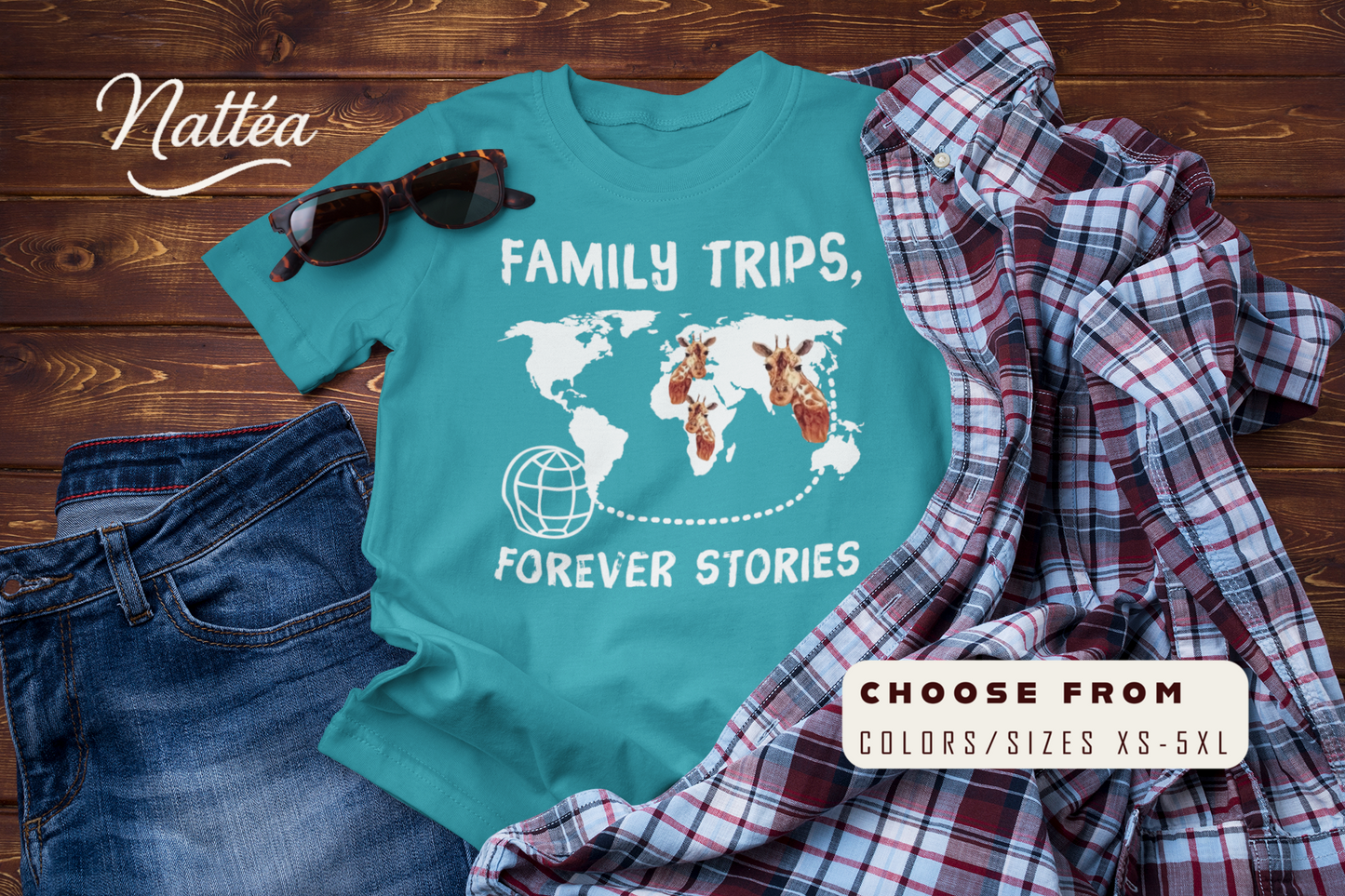 Family Trips Giraffe T-Shirt – Forever Stories Travel Adventure Tee