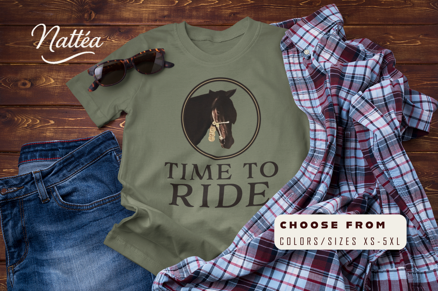Artistic Horse Vintage Style T-Shirt – Elegant Equestrian Design " Time to Ride"
