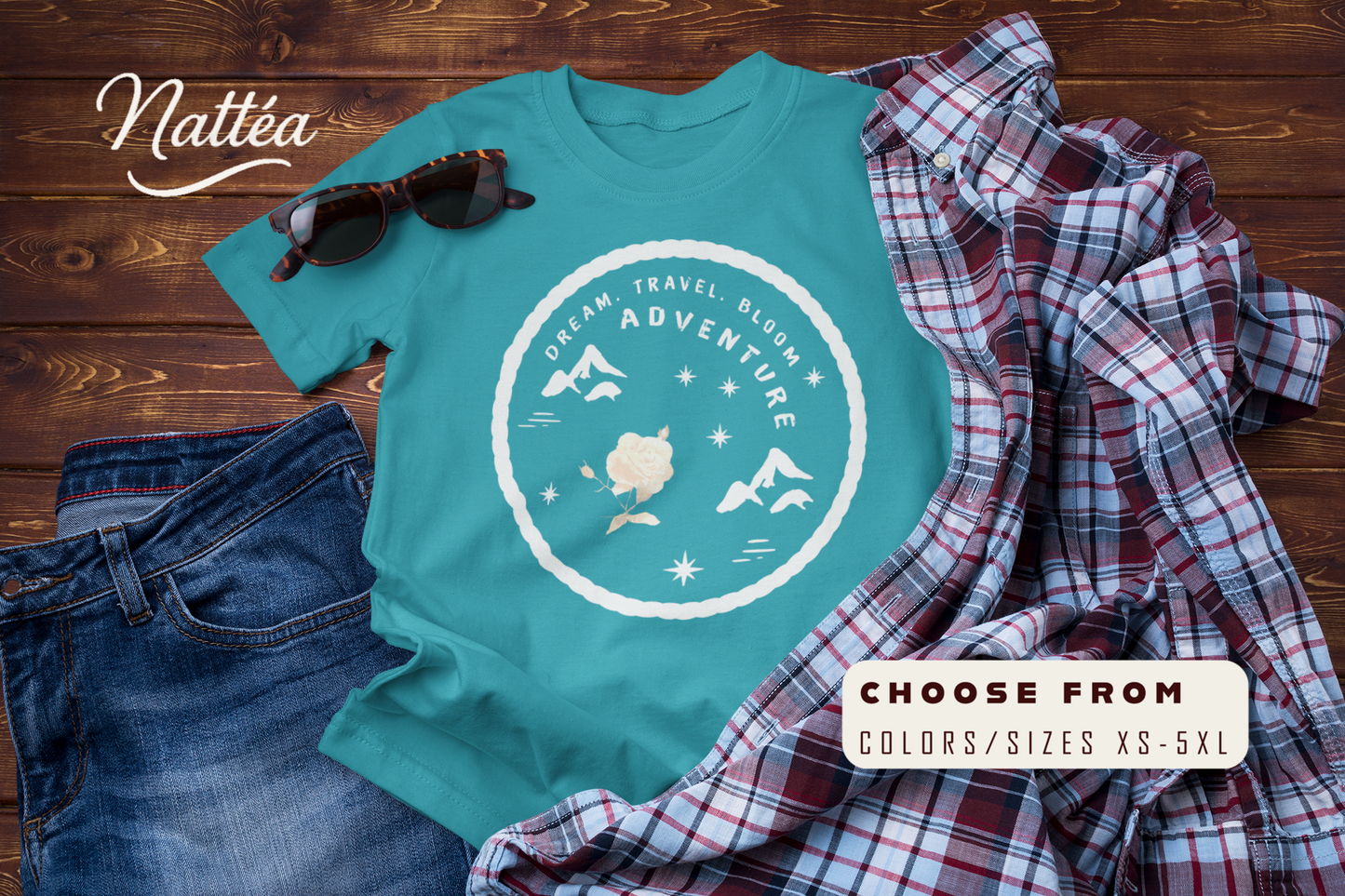 Adventure T-Shirt – Rose Design Travel & Nature Style