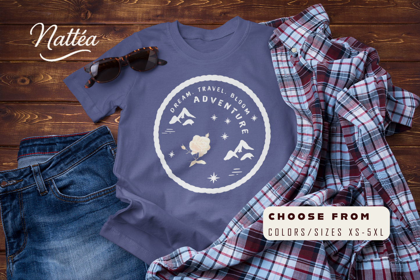 Adventure T-Shirt – Rose Design Travel & Nature Style