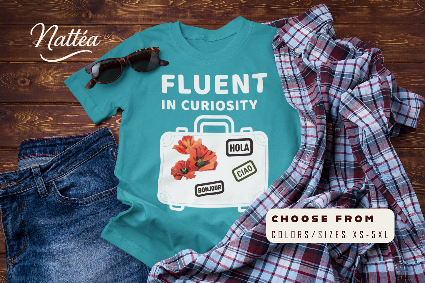 Fluent in Curiosity T-Shirt – Poppies Floral Adventure Tee