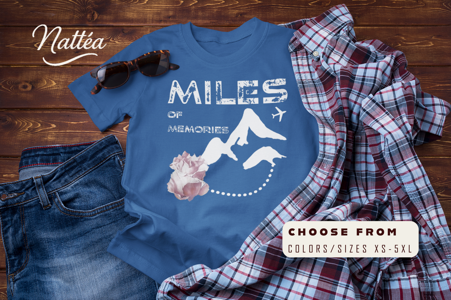 Miles of Memories T-Shirt – Rose Travel Adventure Floral Tee
