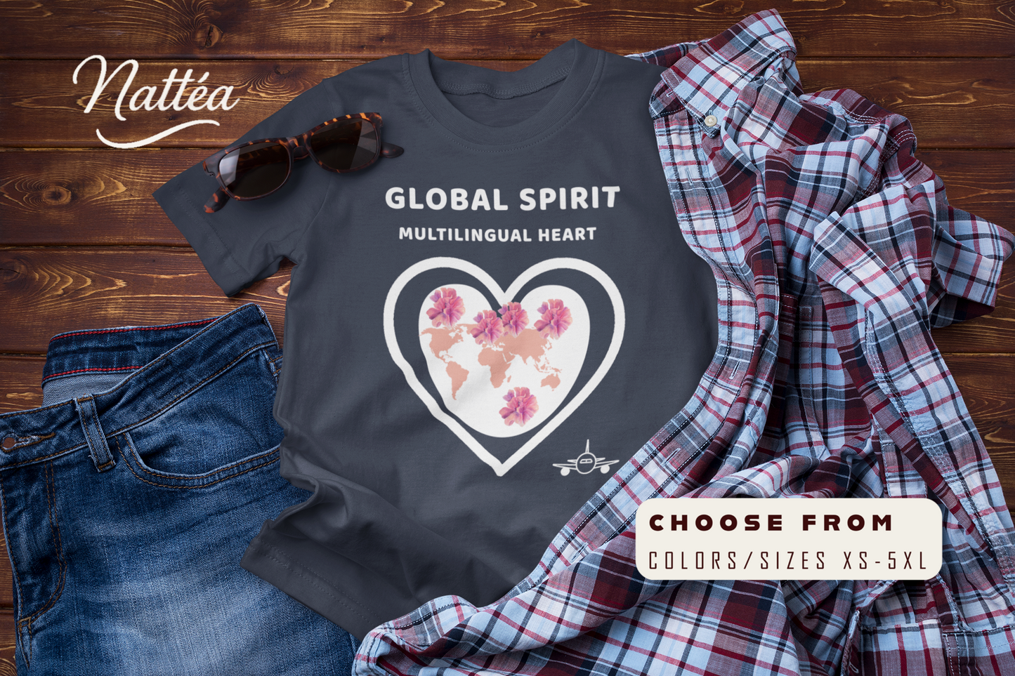 Travel the World T-Shirt – Multilingual Heart, Global Spirit Tee