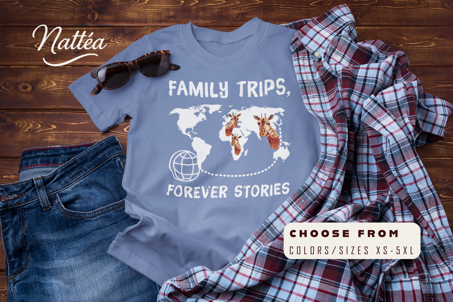 Family Trips Giraffe T-Shirt – Forever Stories Travel Adventure Tee