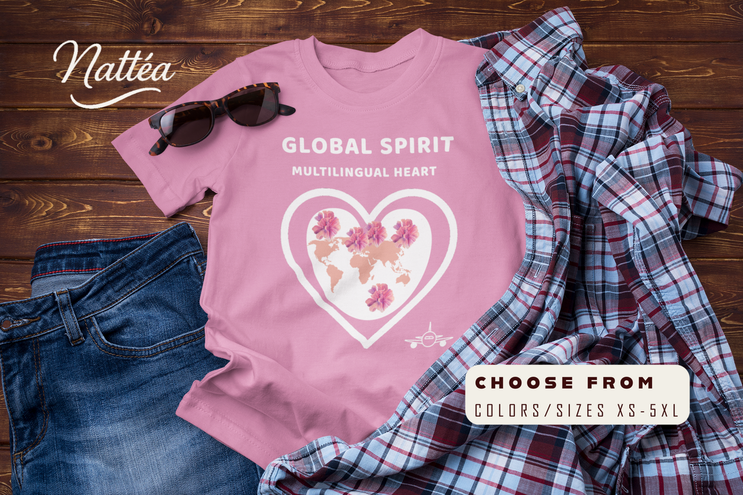Travel the World T-Shirt – Multilingual Heart, Global Spirit Tee
