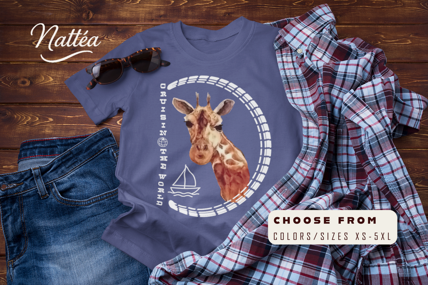 Cruisin’ the World T-Shirt – Giraffe Travel Adventure Graphic Tee