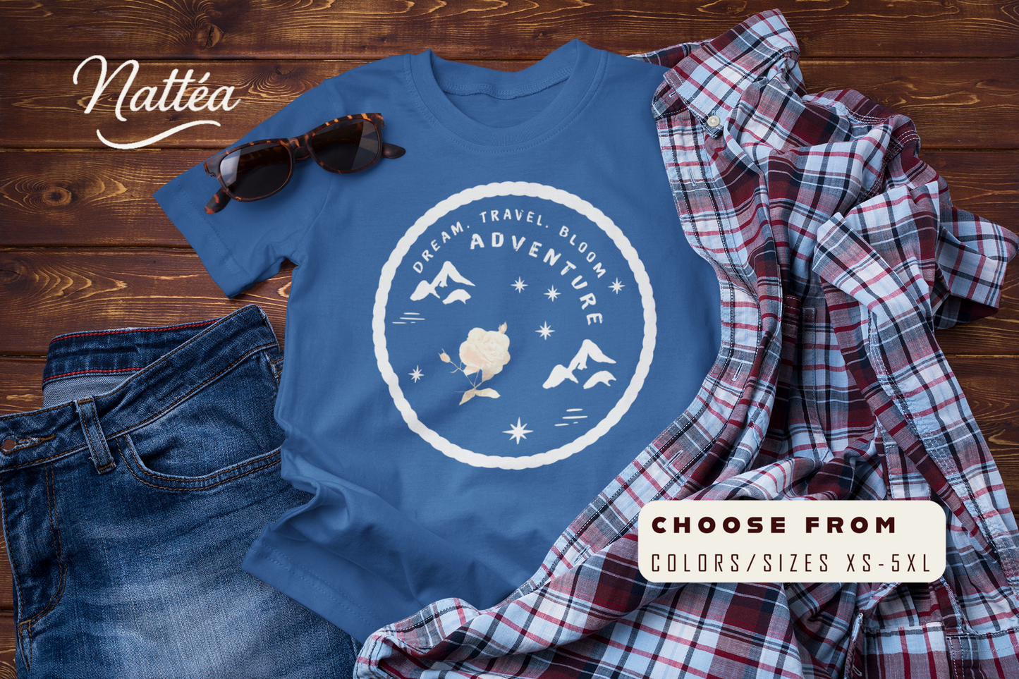 Adventure T-Shirt – Rose Design Travel & Nature Style