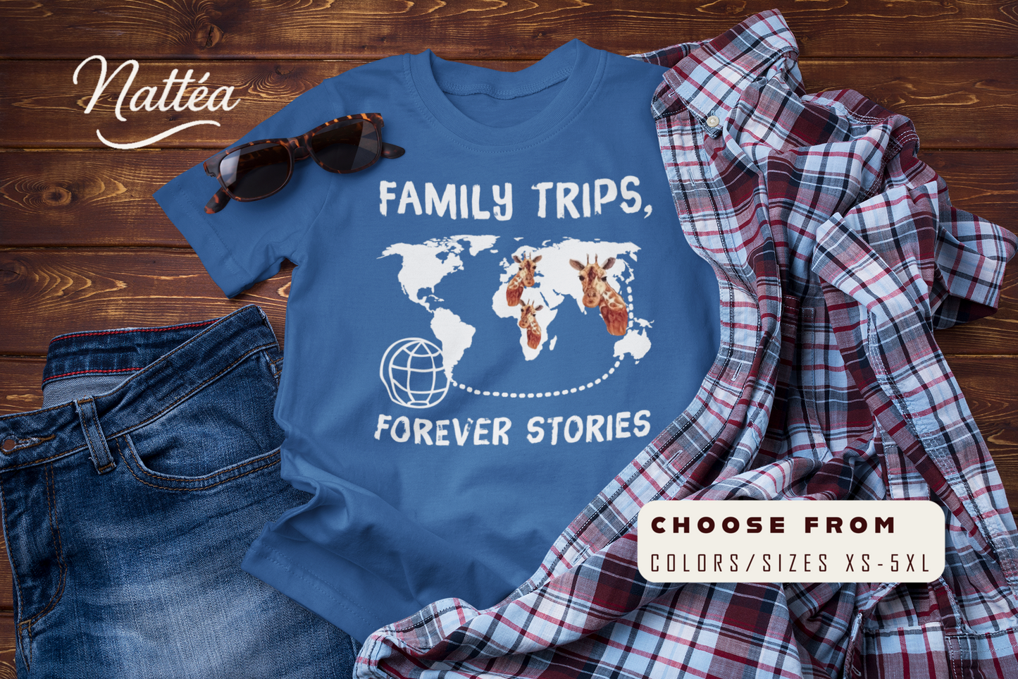 Family Trips Giraffe T-Shirt – Forever Stories Travel Adventure Tee