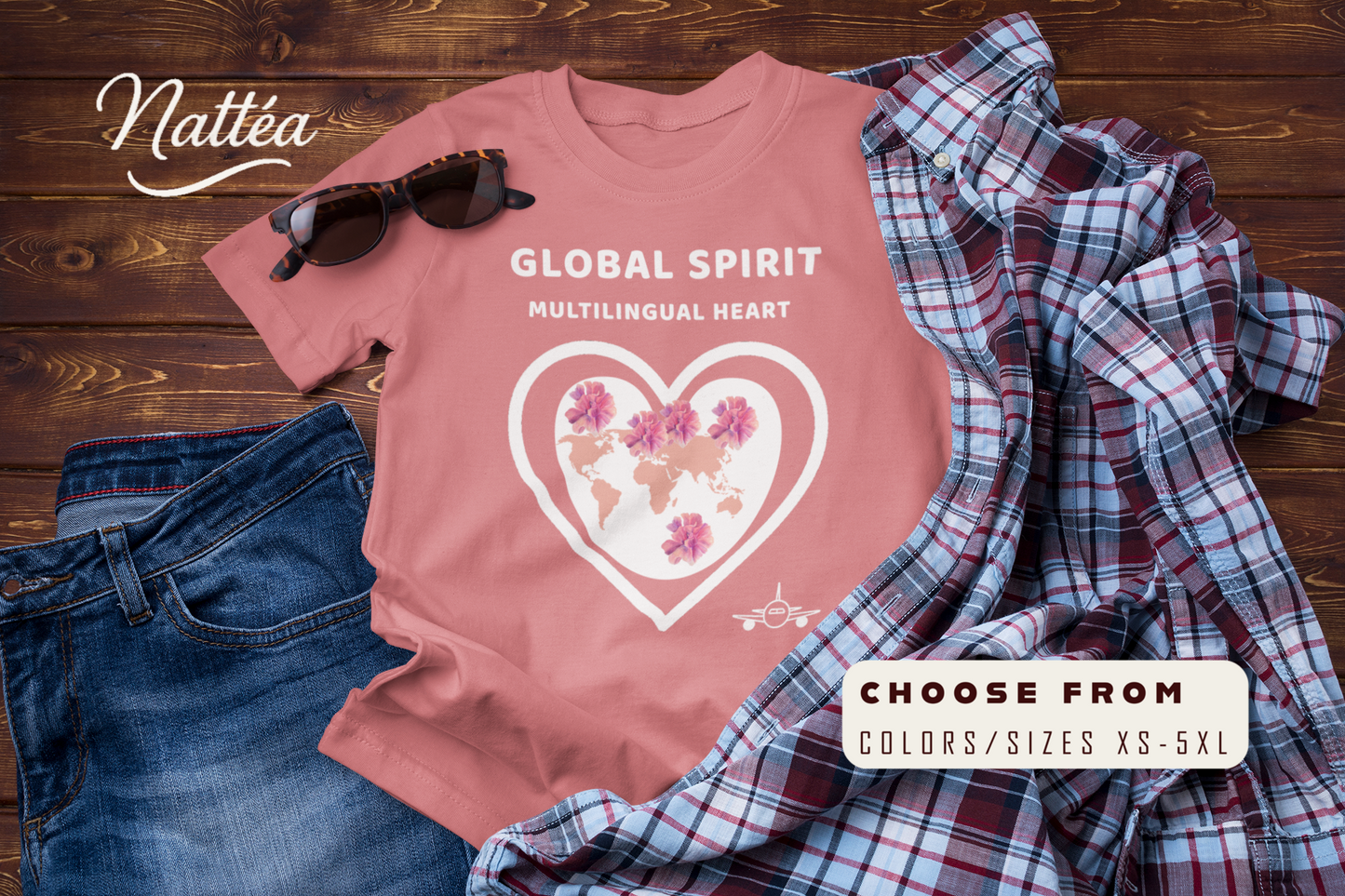 Travel the World T-Shirt – Multilingual Heart, Global Spirit Tee