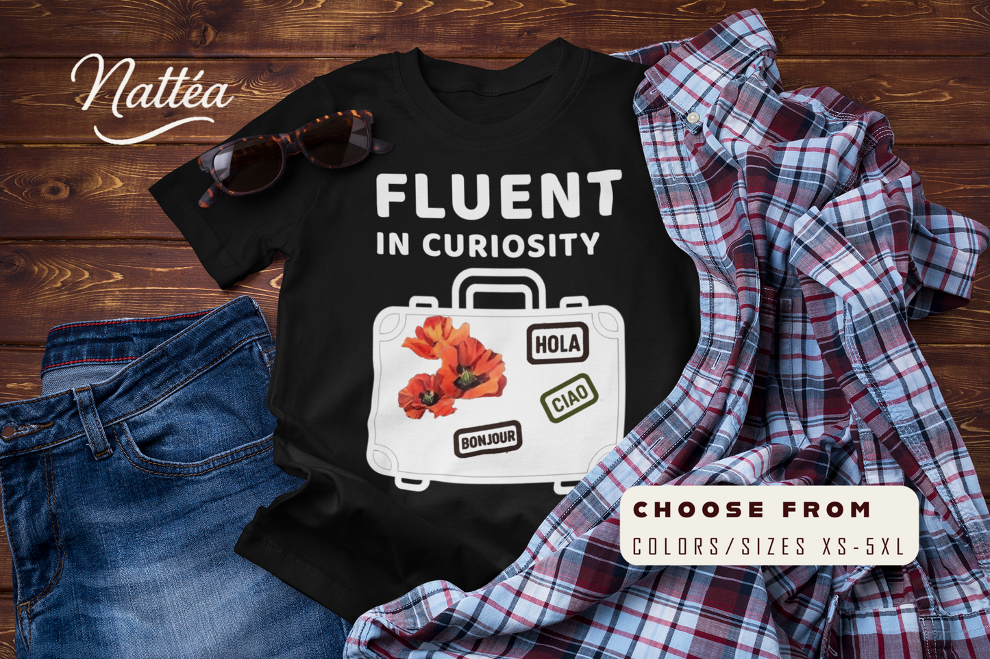 Fluent in Curiosity T-Shirt – Poppies Floral Adventure Tee